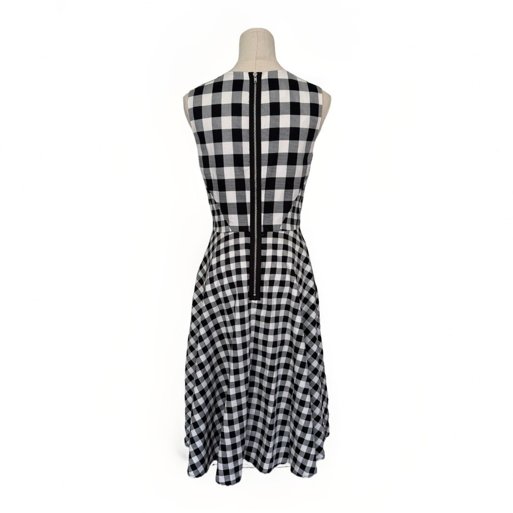 Maggy London Black White Gingham Fit Flare Dress Sleeveless Knee Sz 4 S Prairie - Picture 3 of 9